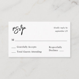 Tarjeta De Recepción Caligrafía de blanco y negro 10 No RSVP de comidas
