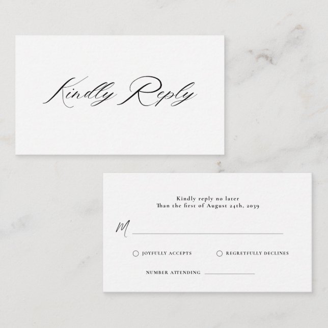 Tarjeta De Recepción Caligrafía de guión romántico QR Boda de código RS (Anverso / Reverso)