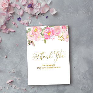 Tarjeta De Recepción Caligrafía de oro floral rosa Gracias por colocar