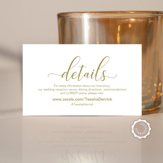 Tarjeta De Recepción Caligrafía de oro moderno, detalles Bodas (Modern Gold calligraphy, Wedding Celebration Details, Invitation Enclosure Card)
