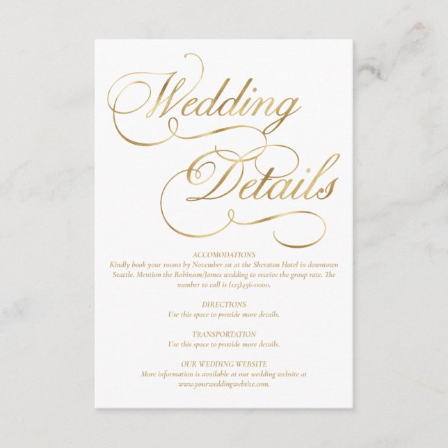 Tarjeta De Recepción Caligrafía de Relieve metalizado dorado blanco y f (Anverso)