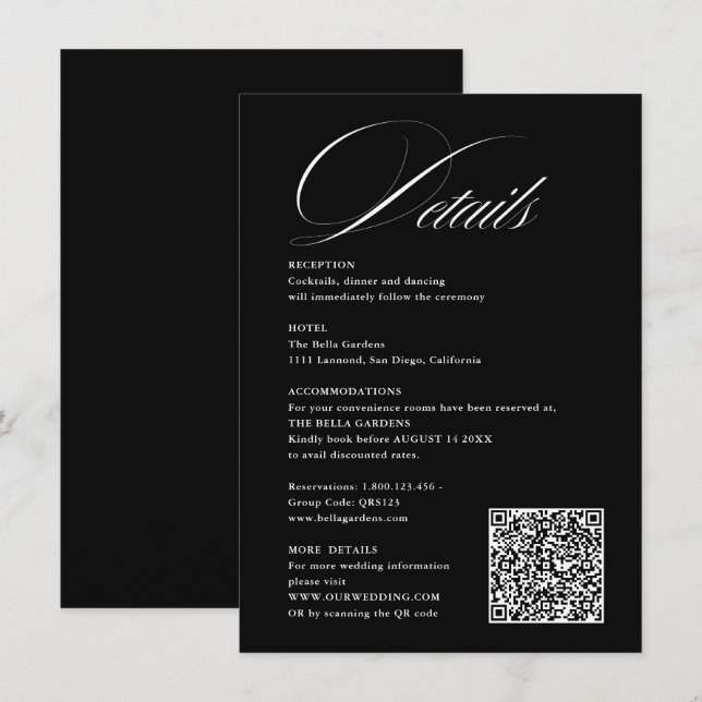 Tarjeta De Recepción Caligrafía de script romántico Detalles del Boda d (Anverso / Reverso)