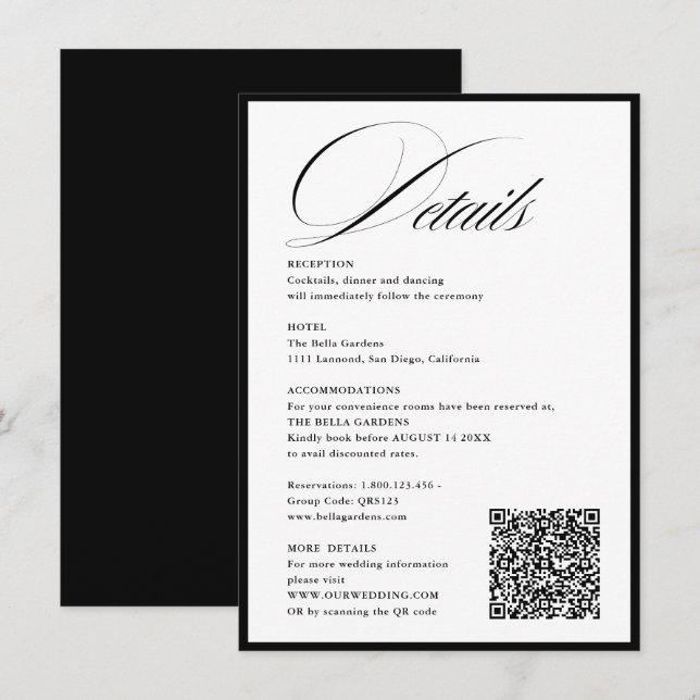 Tarjeta De Recepción Caligrafía de script romántico Detalles del Boda d (Anverso / Reverso)
