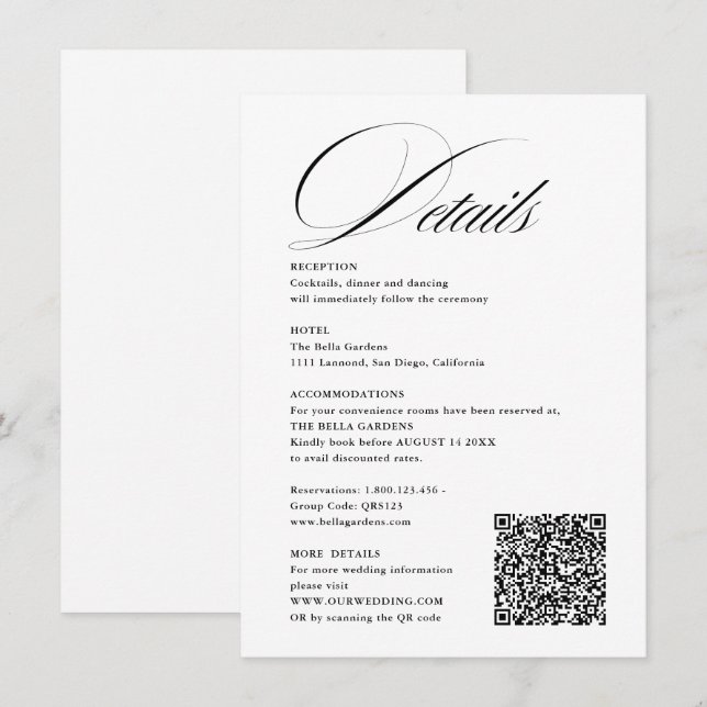 Tarjeta De Recepción Caligrafía de script romántico Detalles del Boda d (Anverso / Reverso)