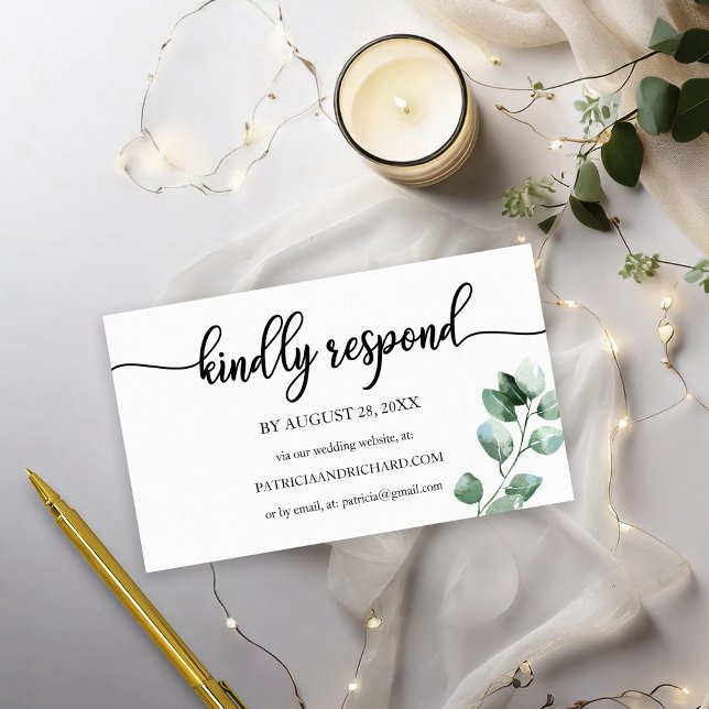 Tarjeta De Recepción Caligrafía de verde de boda RSVP en línea (Subido por el creador)