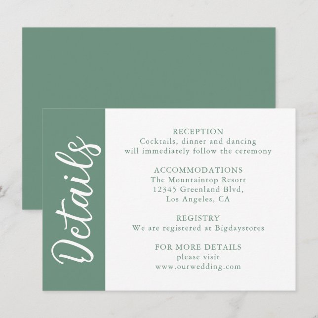 Tarjeta De Recepción Caligrafía decorativa de Sage Green (Anverso / Reverso)