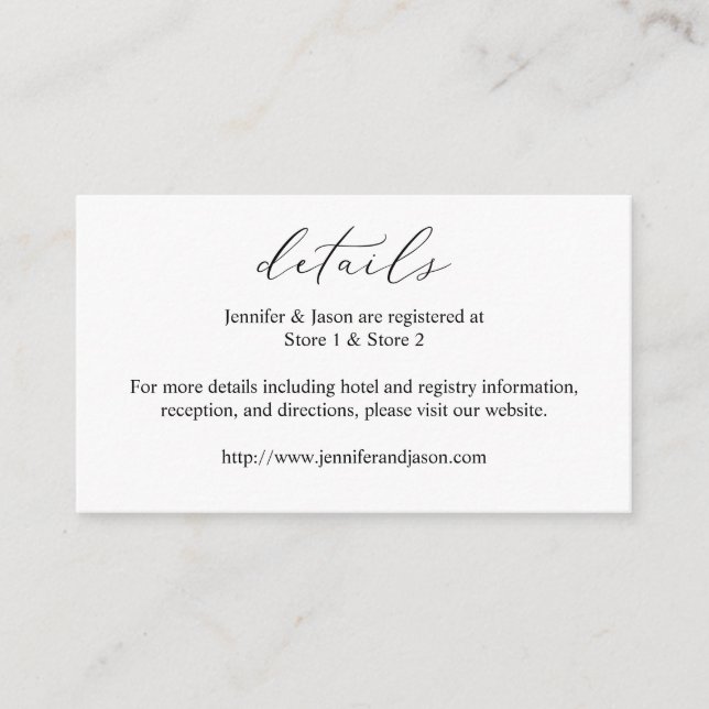 Tarjeta De Recepción Caligrafía Detalles de blanco y negro SM (Anverso)