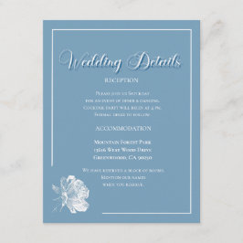 Tarjeta De Recepción Caligrafía elegante floral azul polvoriento boda