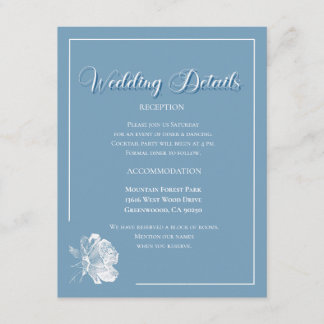Tarjeta De Recepción Caligrafía elegante floral azul polvoriento boda