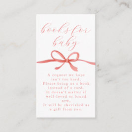 Tarjeta De Recepción Caligrafía Elegante Lazo Rosa Libros Para Bebé Niñ