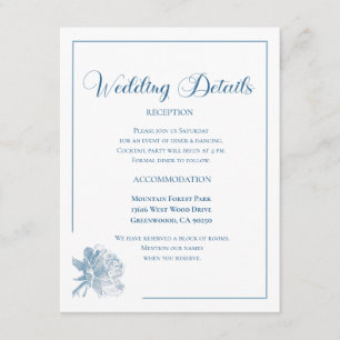 Tarjeta De Recepción Caligrafía en guión azul polvoriento floral boda