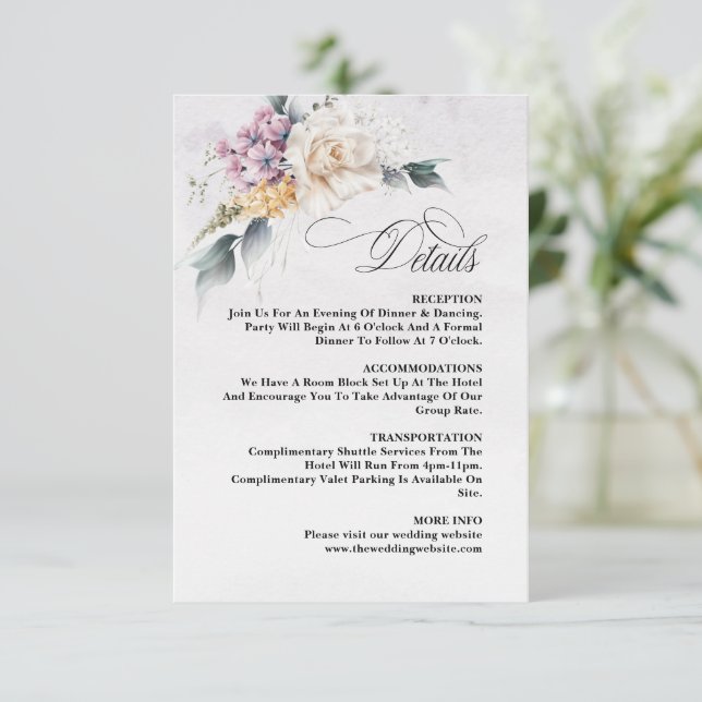 Tarjeta De Recepción Caligrafía floral acuarela Boda moderno (Anverso de pie)