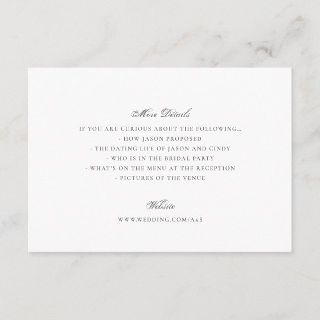 Tarjeta De Recepción Caligrafía formal Boda elegante (Anverso)