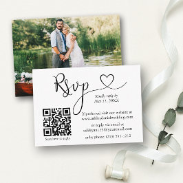 Tarjeta De Recepción Caligrafía Foto Corazón QR Boda RSVP