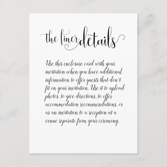 Tarjeta De Recepción Caligrafía manuscrita El Boda de detalles más fino (Anverso)