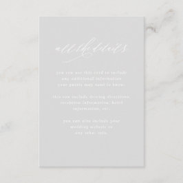 Tarjeta De Recepción Caligrafía minimalista | Detalles del Boda gris