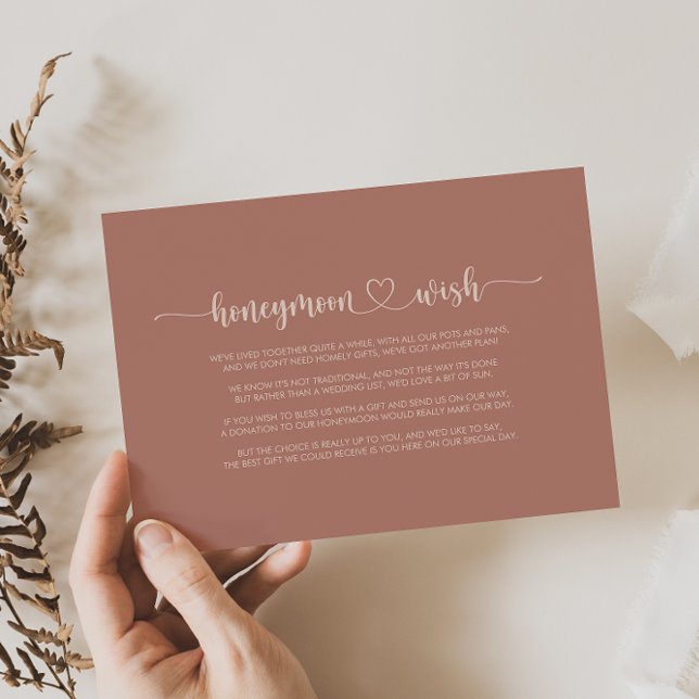 Tarjeta De Recepción Caligrafía minimalista Terracotta Honeymoon Wish (Subido por el creador)