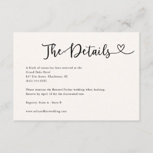 Tarjeta De Recepción Caligrafía moderna corazón detalles de boda marfil