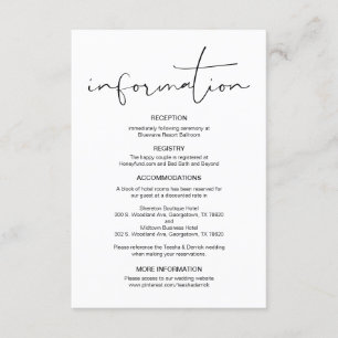 Tarjeta De Recepción Caligrafía moderna, detalles Bodas, información