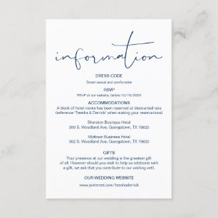 Tarjeta De Recepción Caligrafía moderna, detalles Bodas, información