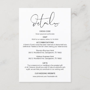 Tarjeta De Recepción Caligrafía moderna, detalles Bodas, información