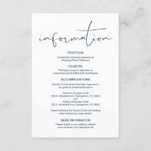 Tarjeta De Recepción Caligrafía moderna, detalles Bodas, información