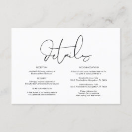 Tarjeta De Recepción Caligrafía moderna, detalles Bodas, información