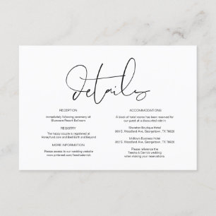 Tarjeta De Recepción Caligrafía moderna, detalles Bodas, información