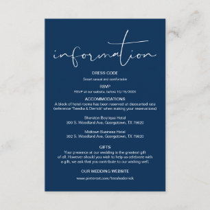 Tarjeta De Recepción Caligrafía moderna, detalles Bodas, información E