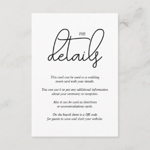 Tarjeta De Recepción Caligrafía moderna en negro sobre boda en blanco