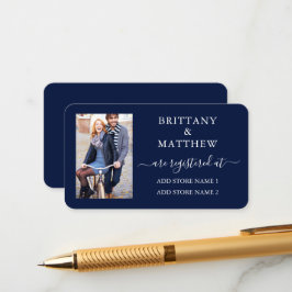 Tarjeta De Recepción Caligrafía moderna foto registro de boda azul