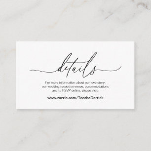 Tarjeta De Recepción Caligrafía moderna, fuente negra, detalles Bodas