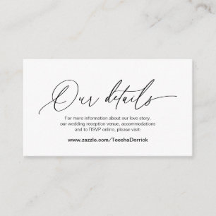 Tarjeta De Recepción Caligrafía moderna, fuente negra, detalles Bodas