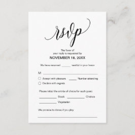 Tarjeta De Recepción Caligrafía moderna, negro, cena Boda RSVP
