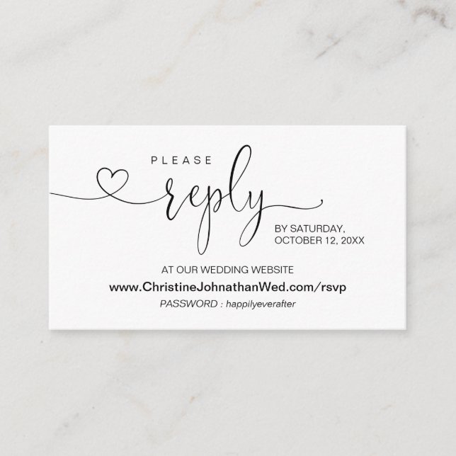 Tarjeta De Recepción Caligrafía moderna, RSVP en línea en sitio web Bod (Anverso)