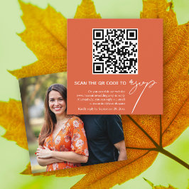 Tarjeta De Recepción caligrafía naranja código QR boda de fotos RSVP