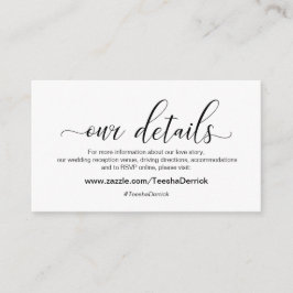 Tarjeta De Recepción Caligrafía negra moderna, Boda nuestros detalles