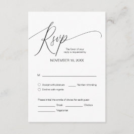 Tarjeta De Recepción Caligrafía negra moderna, cena Boda RSVP
