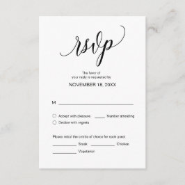 Tarjeta De Recepción Caligrafía negra moderna, cena Boda RSVP