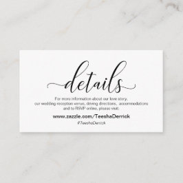 Tarjeta De Recepción Caligrafía negra moderna, detalles Bodas