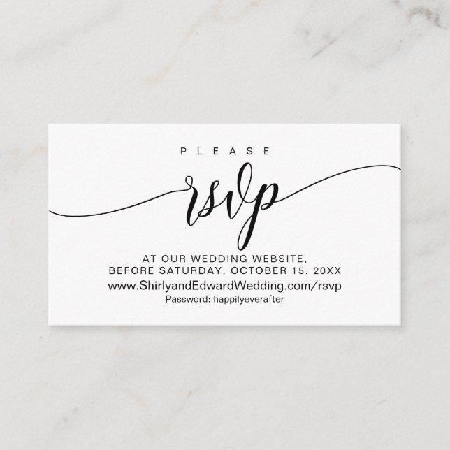 Tarjeta De Recepción Caligrafía negra moderna, RSVP de boda (Anverso)