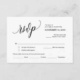 Tarjeta De Recepción Caligrafía negra moderna, RSVP de boda