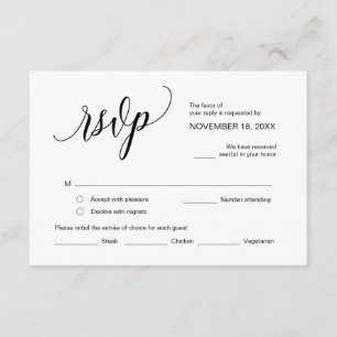 Tarjeta De Recepción Caligrafía negra moderna, RSVP de boda