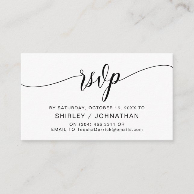 Tarjeta De Recepción Caligrafía negra moderna, RSVP de boda (Anverso)