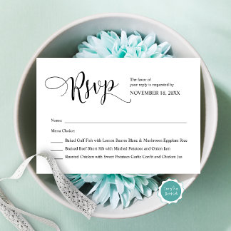 Tarjeta De Recepción Caligrafía negra moderna, RSVP de boda