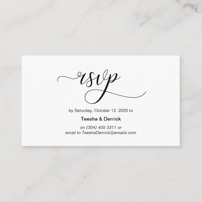 Tarjeta De Recepción Caligrafía negra moderna, RSVP de boda (Anverso)