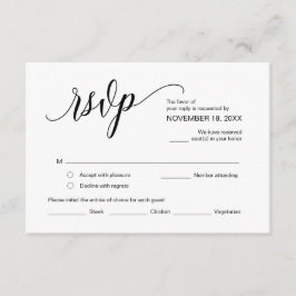 Tarjeta De Recepción Caligrafía negra moderna, RSVP de boda