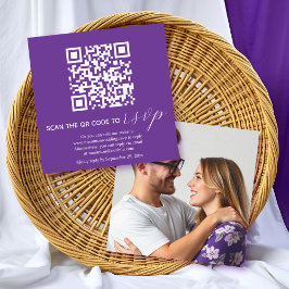Tarjeta De Recepción Caligrafía púrpura código QR boda de fotos RSVP