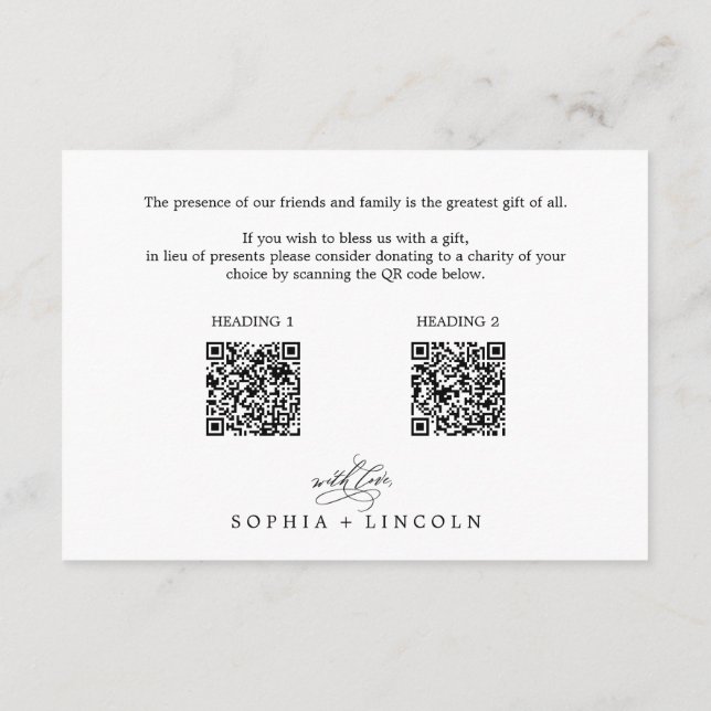Tarjeta De Recepción Caligrafía romántica Códigos QR Boda Desear bien (Reverso)