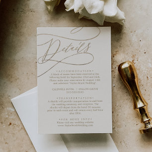 Tarjeta De Recepción Caligrafía romántica de oro Detalles de marfil